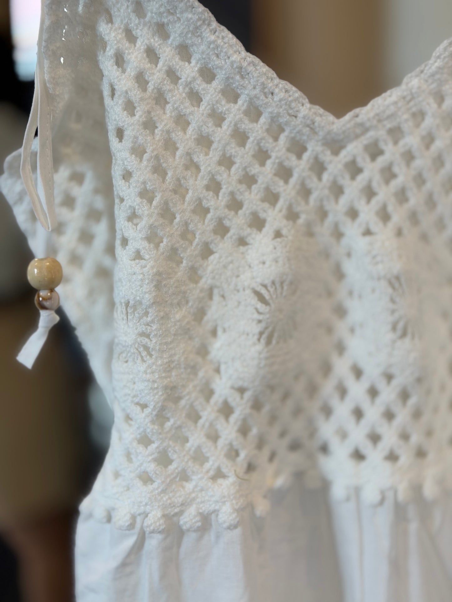 Abito midi bianco crochet in taglia unica 2824