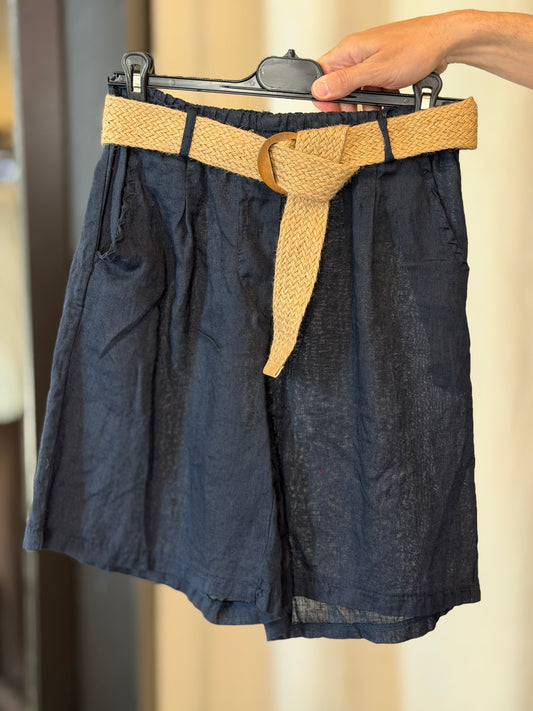 Bermuda in lino blu con cintura in vita in taglia unica 2779A