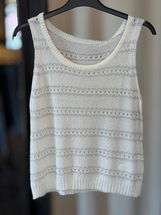 Top in maglia traforato bianco e argento in taglia unica 2781A