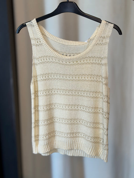 Top in maglia traforato sabbia e oro in taglia unica 2782A