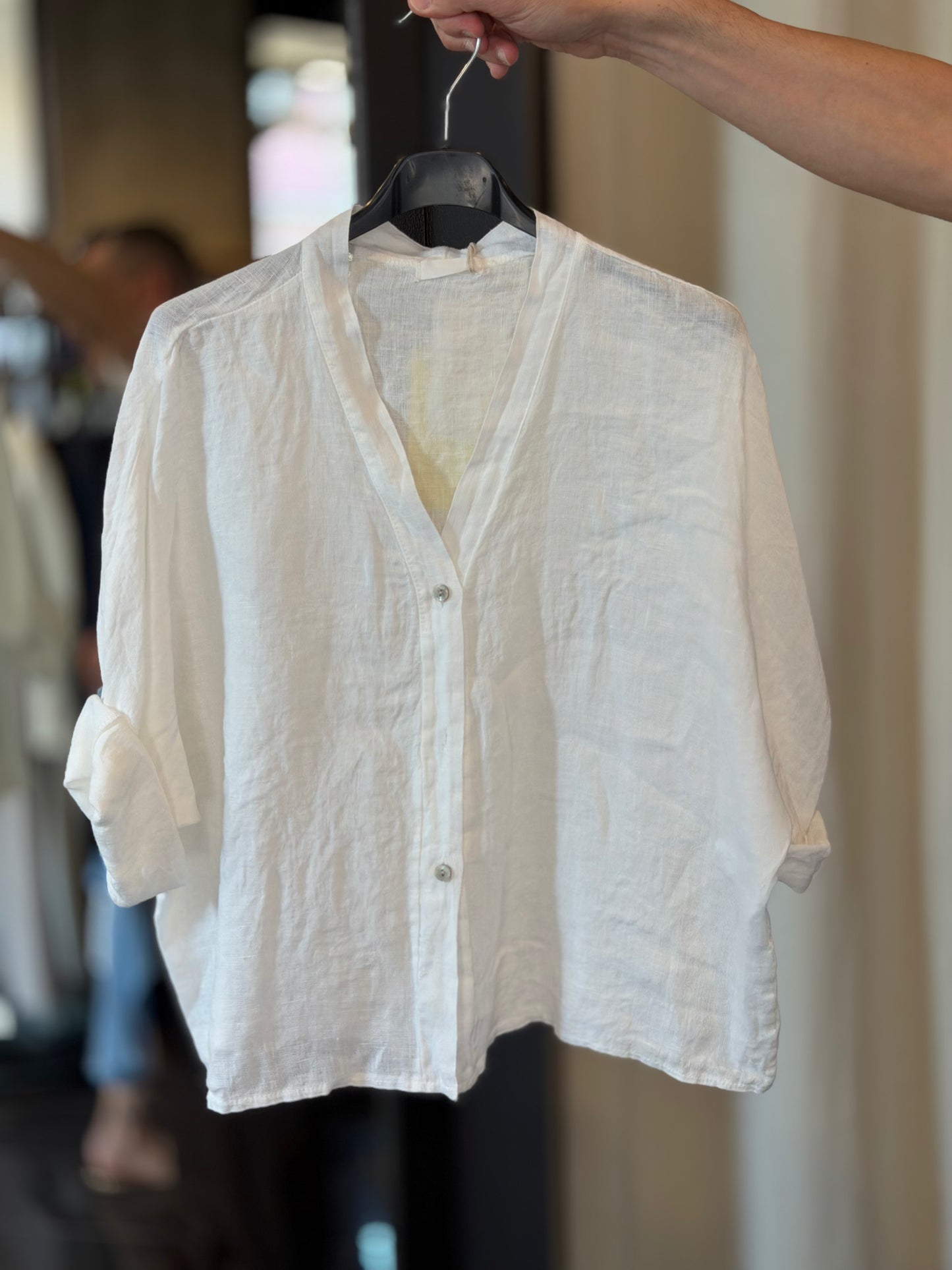 Camicia bianca in lino con scollo a V in taglia unica 2802