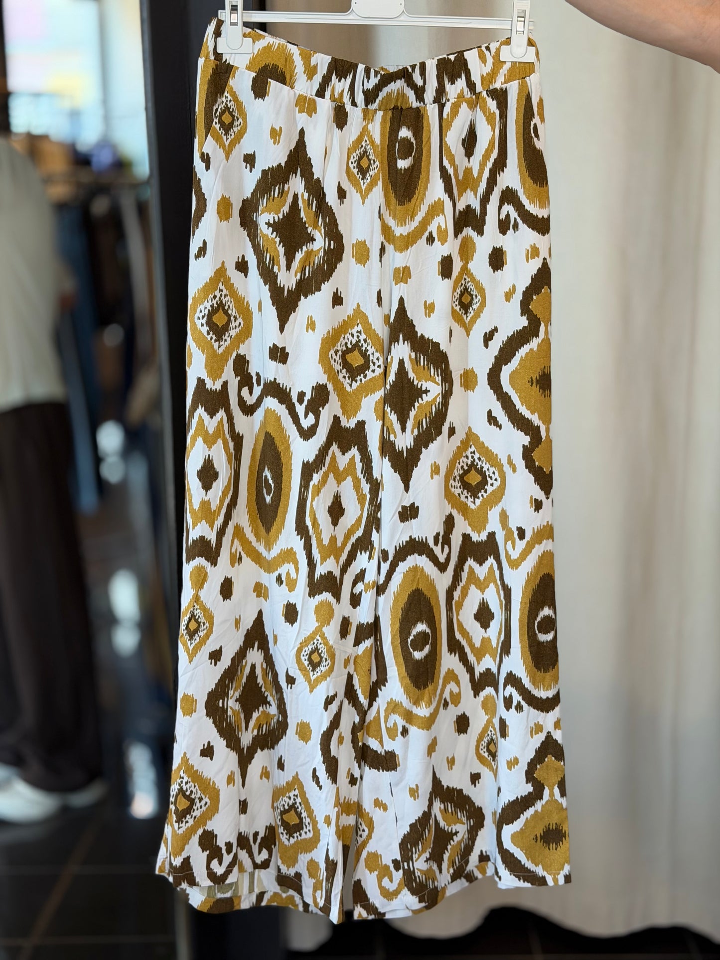 Pantalone a palazzo in fantasia beige e marrone in taglia unica 2814