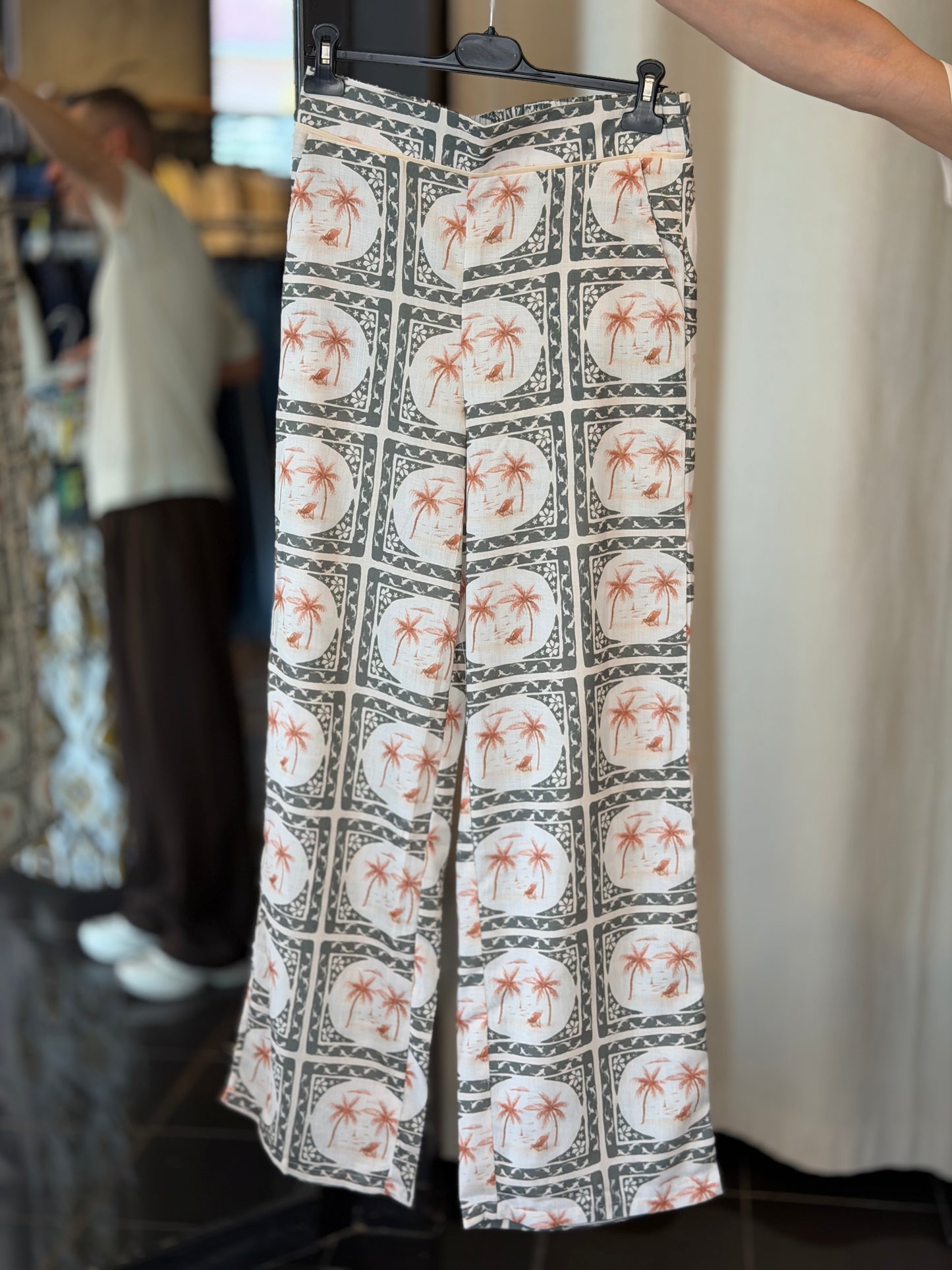 Pantalone a palazzo in fantasia verde in taglia unica 2815