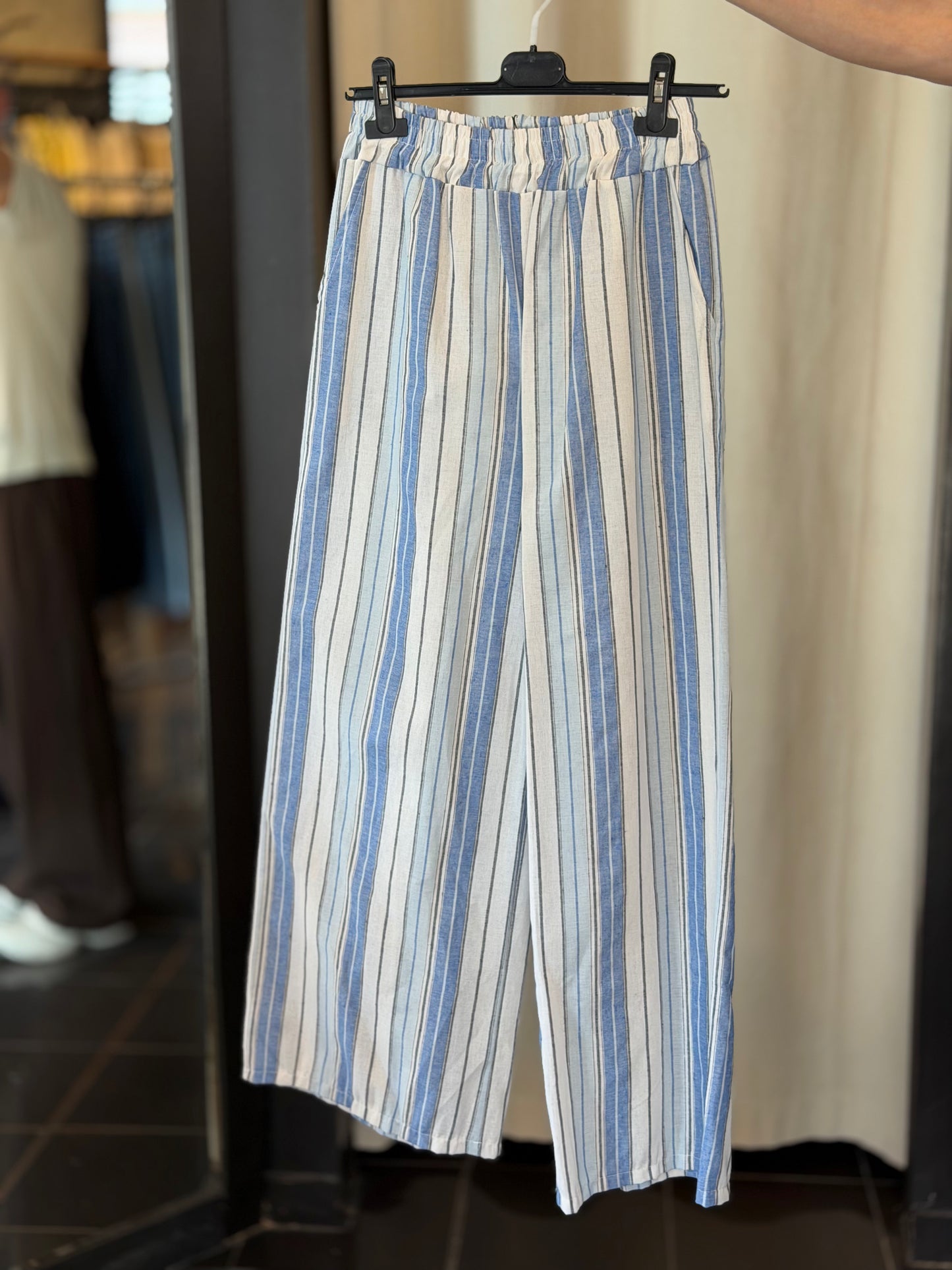 Pantalone a palazzo a righe azzurre in taglia unica 2820