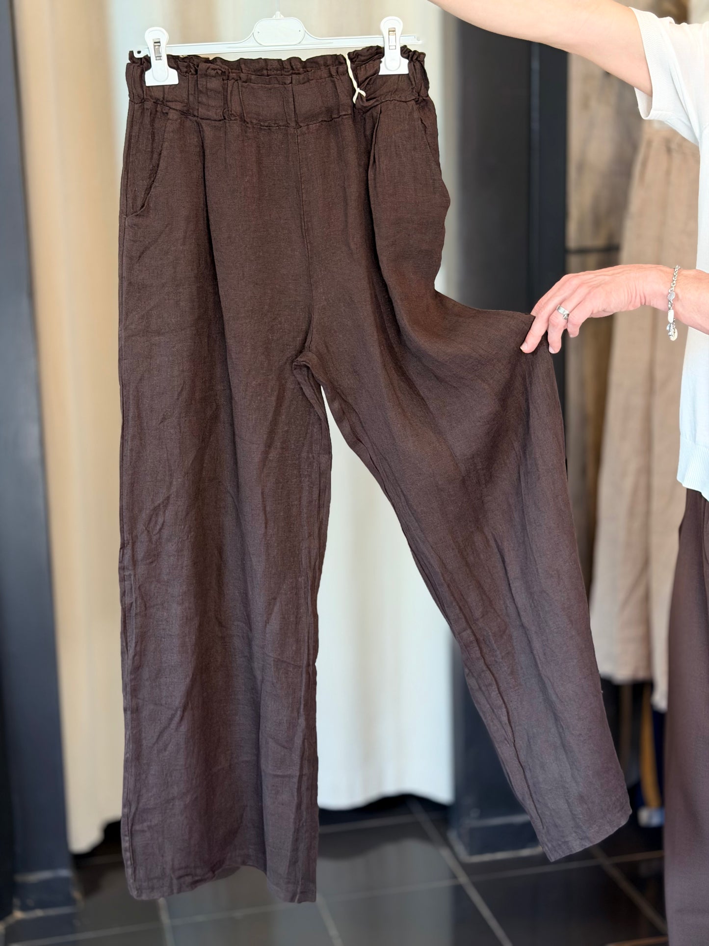 Pantalone in lino marrone in taglia unica 2786