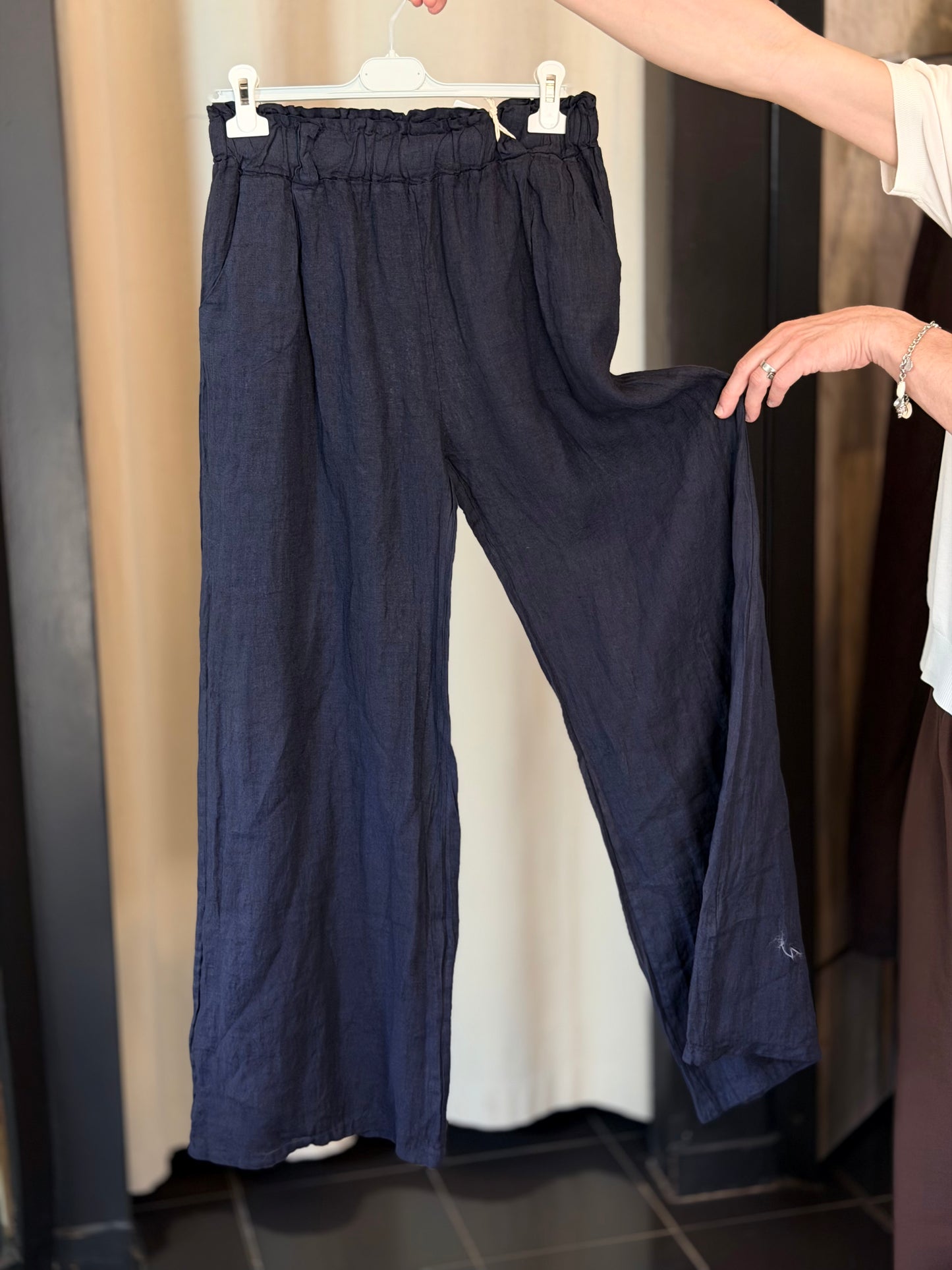Pantalone in lino blu in taglia unica 2788