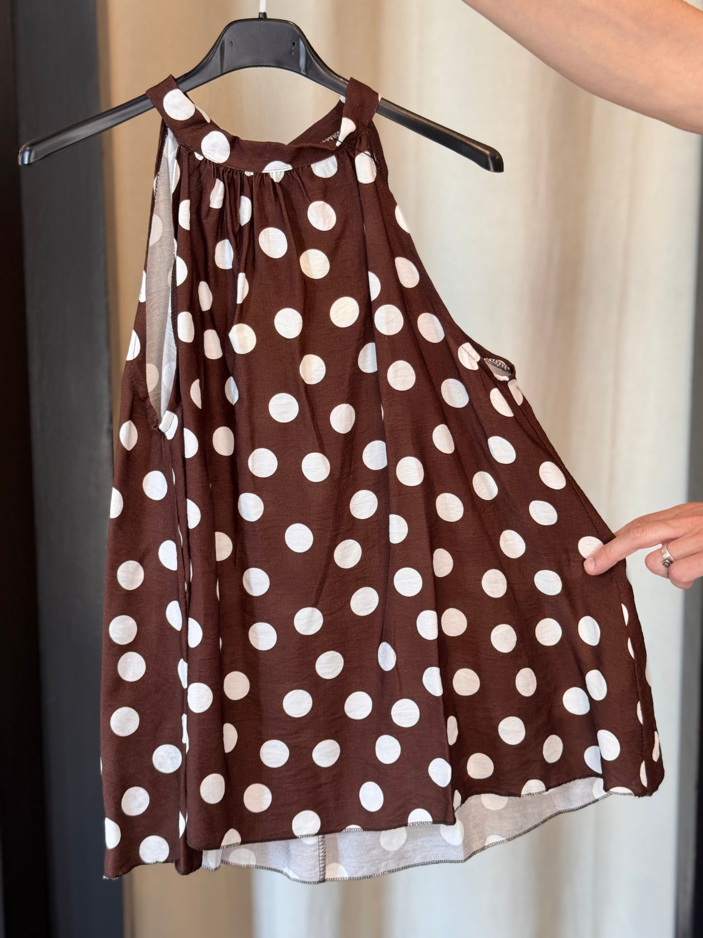 Top scollo all’americana marrone a pois  in taglia unica 2920