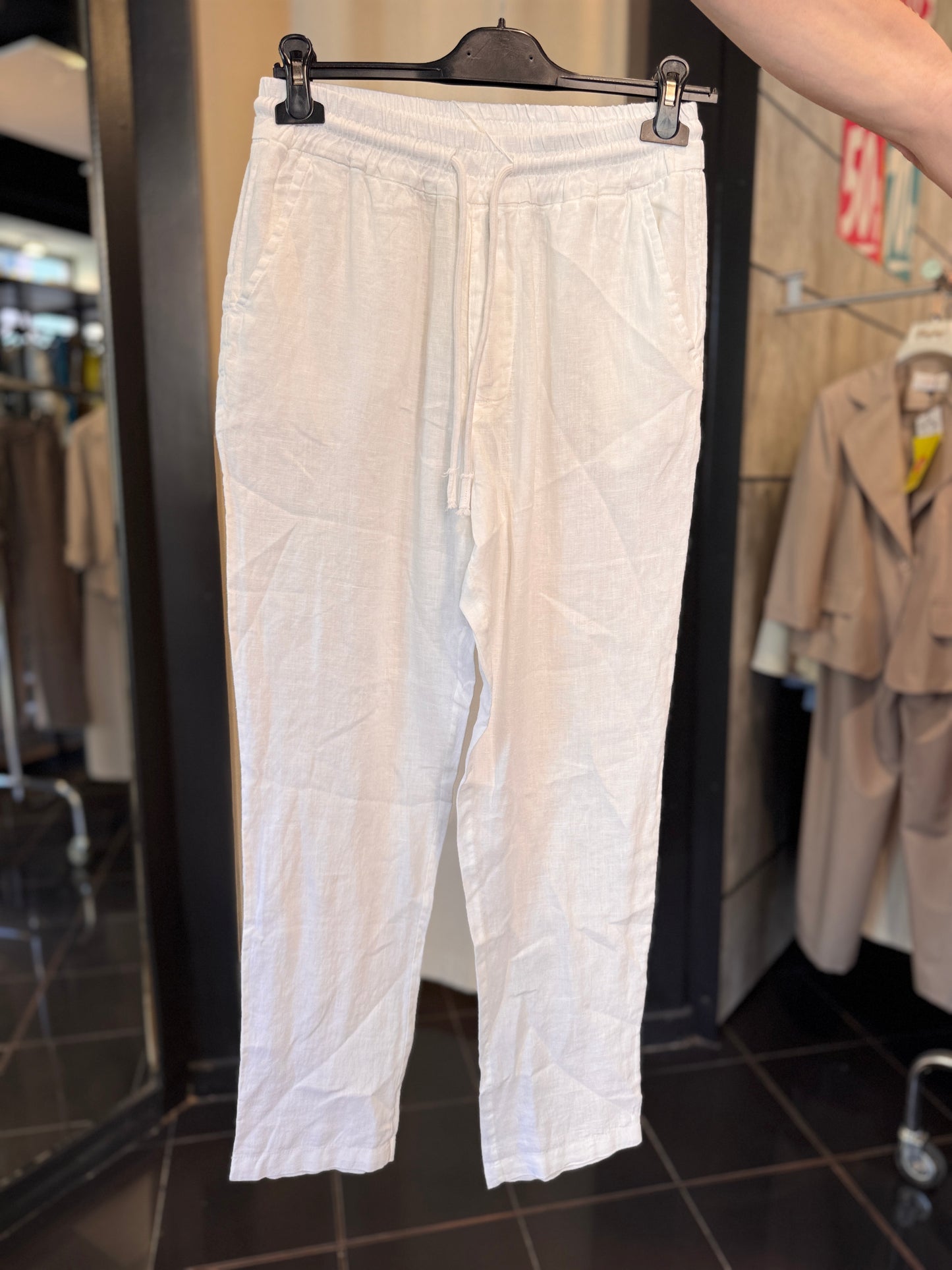 Pantalone in lino con coulisse bianco 2969